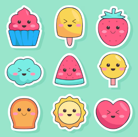 Pack d'autocollants Kawaii 3D